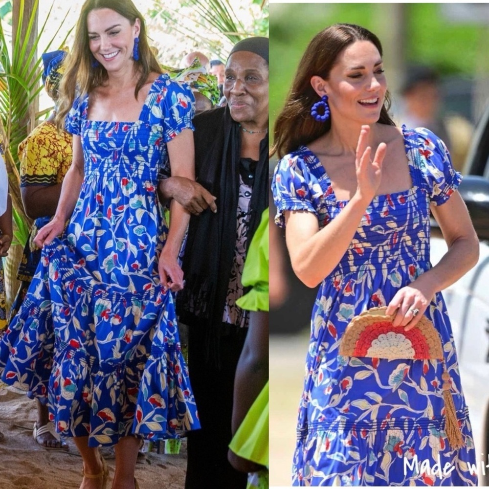 Tory Burch Blue Smocked Midi Dress - Collectors Item!